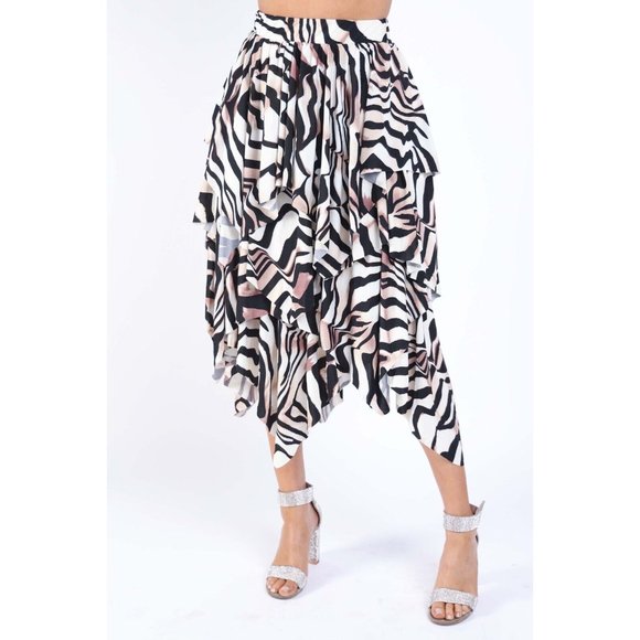 Women's Unique Daily wear Zebra Print Layered Draping Midi Skirt Zebra S M L - Picture 7 of 12